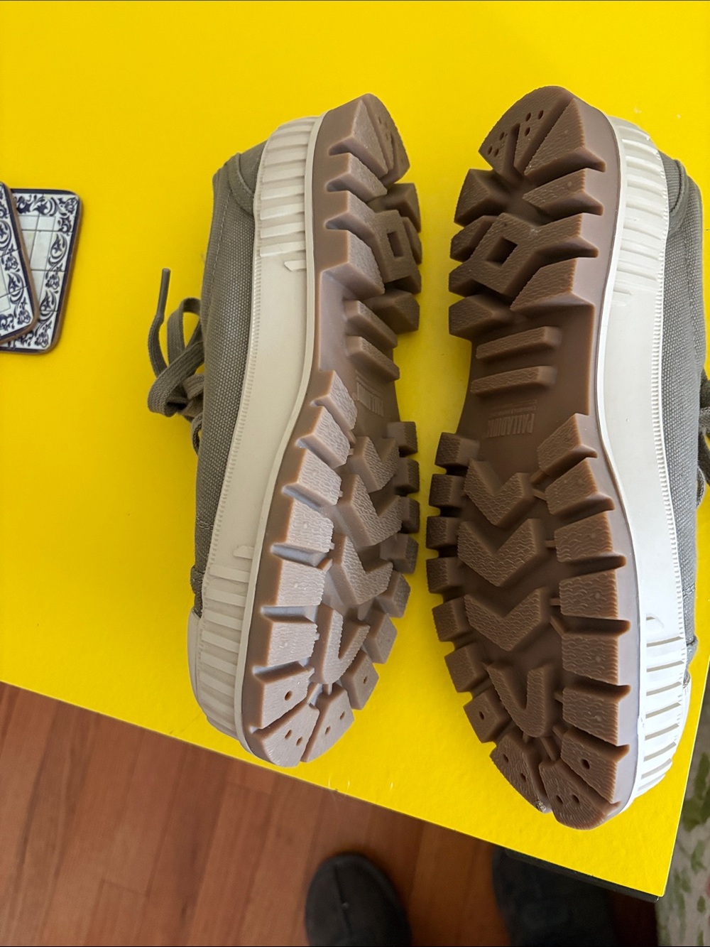 Palladium Taupe Canvas Low-Top Sneakers with Cream Toe Caps - Picture 2 of 2
